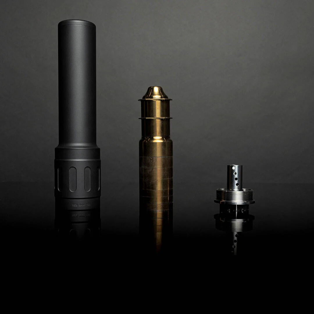 RS9 suppressor disassembled, baffle stack and mount